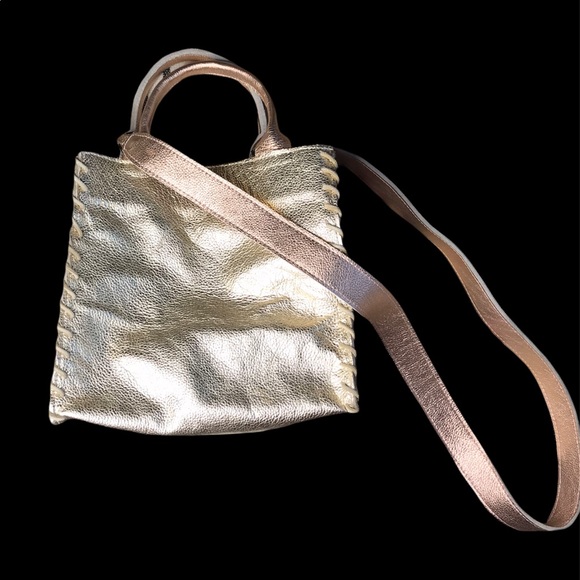 Let and Her Lux designer gold & rose gold leather crossbody. Size:MEDIUM - Picture 13 of 13